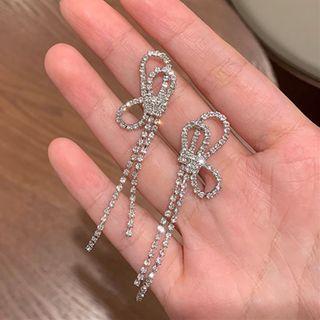 Rhinestone Drop Earring 1 Pair - S925 Silver Stud - Silver - One Size