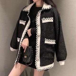 Embroidered Trim Glitter Cardigan Black - One Size