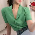 Short-sleeve Knit Top Green - One Size