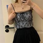 Cardigan / Spaghetti Strap Lace Top / Mini A-line Skirt