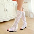 Lace Perforated Wedge Boot Sandals