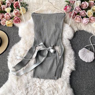 Batwing-sleeve Sheath Rib Knit Dress