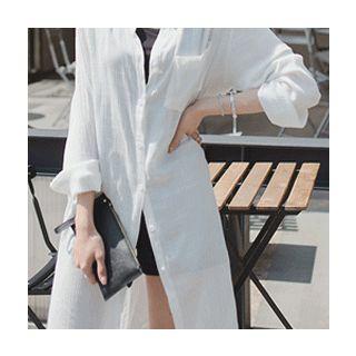 Slit-side Pocket-detail Long Shirt