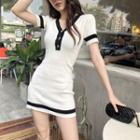 Short-sleeve Placket Mini Bodycon Dress