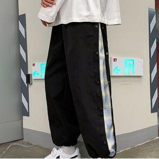 Cropped Plaid Panel Harem Sweatpants
