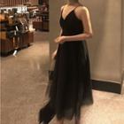 V-neck Mesh A-line Dress