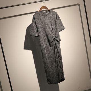 Short-sleeve Front Knot Midi Dress Gray - One Size