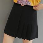 Pleated Metal Buckle A-line Skirt