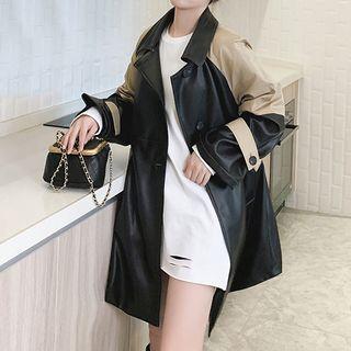 Two Tone Faux Leather Coat