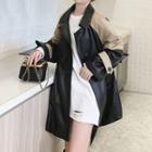 Two Tone Faux Leather Coat