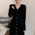 Long-sleeve Velvet Button-up Dress