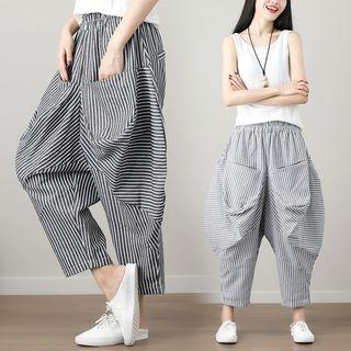 Striped Cropped Baggy Pants