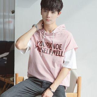 Short-sleeve Hooded Mock Two Piece T-shirt