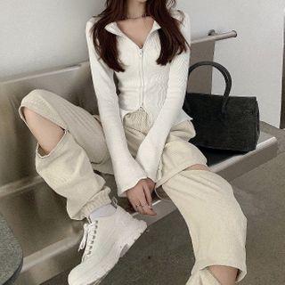 Zip-up Cardigan / Cut-out Jogger Pants