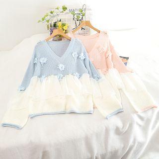 Flower Detail V-neck Sweater