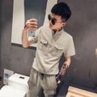 Set: Short-sleeve Front-zip Top + Harem Pants
