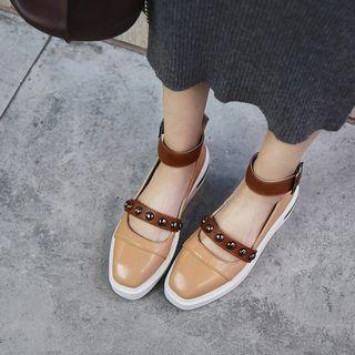 Faux-leather Studded Mary-jane Flats