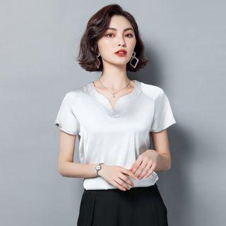 Plain Satin V-neck Top