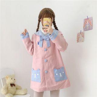 Sailor-collar Bow Accent Button Coat Pink - One Size