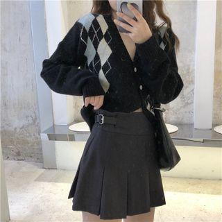 V-neck Color-block Button-up Cardigan Black - One Size
