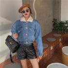 Cropped Fleece Trim Denim Jacket