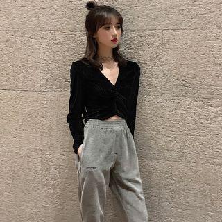 Set : Cropped Long-sleeve Top + Sweatpants