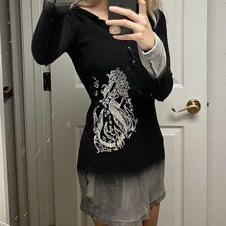 Long Sleeve Printed Gradient Hooded Tunic