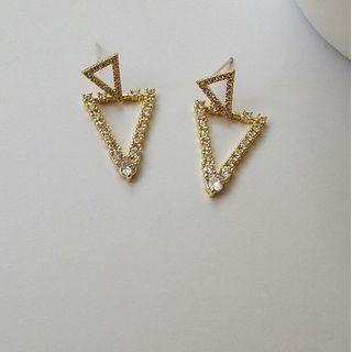 Rhinestone Triangle Stud Earring 1 Pair - Gold - One Size