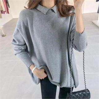 Collared Loose-fit Knit Top