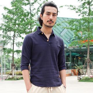 Elbow-sleeve Half-placket Shirt