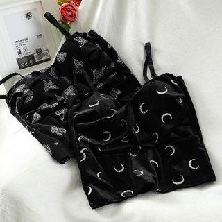 Spaghetti Strap Printed Padded Velvet Top
