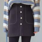 Single-breasted Woolen A-line Mini Skirt