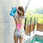 Floral Patterned Tie-back Rashguard + Swim Bottom