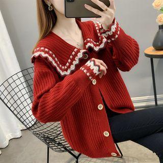 Wide-collar Frill Trim Cardigan