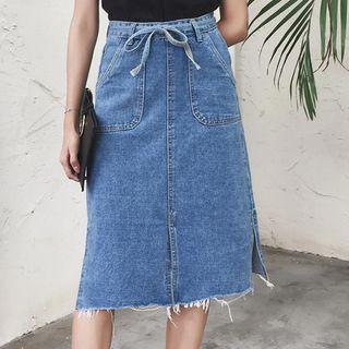 Slit A-line Denim Skirt
