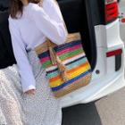 Striped Woven Tote Bag Type 1 - One Size