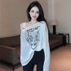 Long-sleeve Cold Shoulder Graphic T-shirt