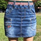 Inset Shorts Letter-embroidered Denim Miniskirt