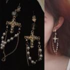 Faux Pearl Alloy Cross Dangle Earring As Shown In Figure - 1 Pair - One Size