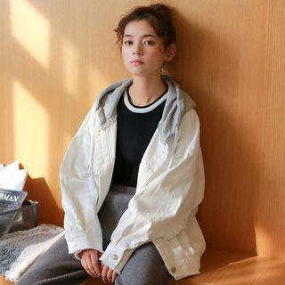 Hooded Fray Edge Denim Jacket