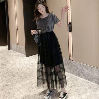 Short-sleeve Maxi Mesh Dress