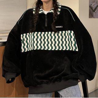 Plaid Panel Half-zip Sweatshirt