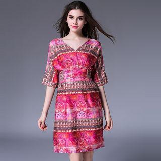 Patterned V-neck Short-sleeve Dress