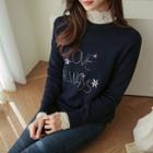 Letter-embroidered Loose-fit Knit Top