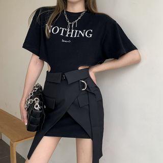 Short-sleeve Lettering Mini Dress / Peplum Belt