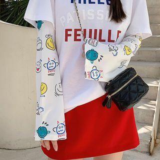 Cartoon Print Sun Protection Arm Sleeves White - One Size