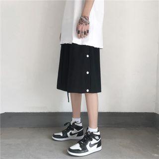 High-waist Plain Button-up Shorts