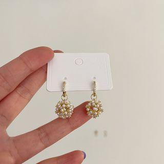 Faux Pearl Rhinestone Dangle Earring 1 Pair - V-147 - Gold - One Size