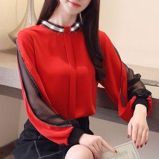 Long-sleeve Paneled Chiffon Shirt