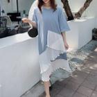 Chiffon Panel Elbow-sleeve Midi T-shirt Dress